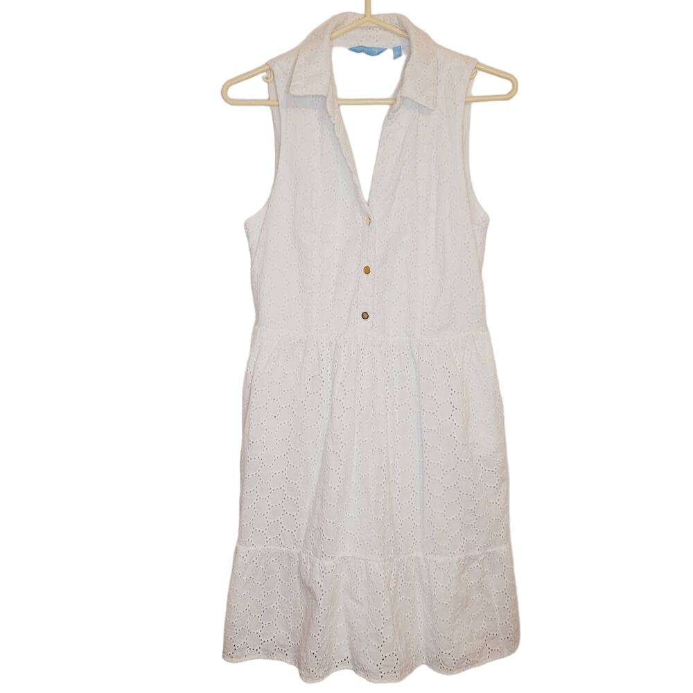 Draper James White Eyelet Sleeveless Collared Sundress